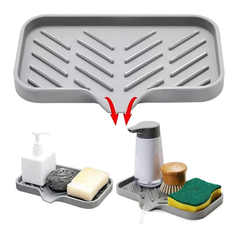 Kitchen Sink Silicone Tray With drain Soap Sponge Storage Holder Countertop Sink Scrubber Brush Liquid Soap Organizer Rack