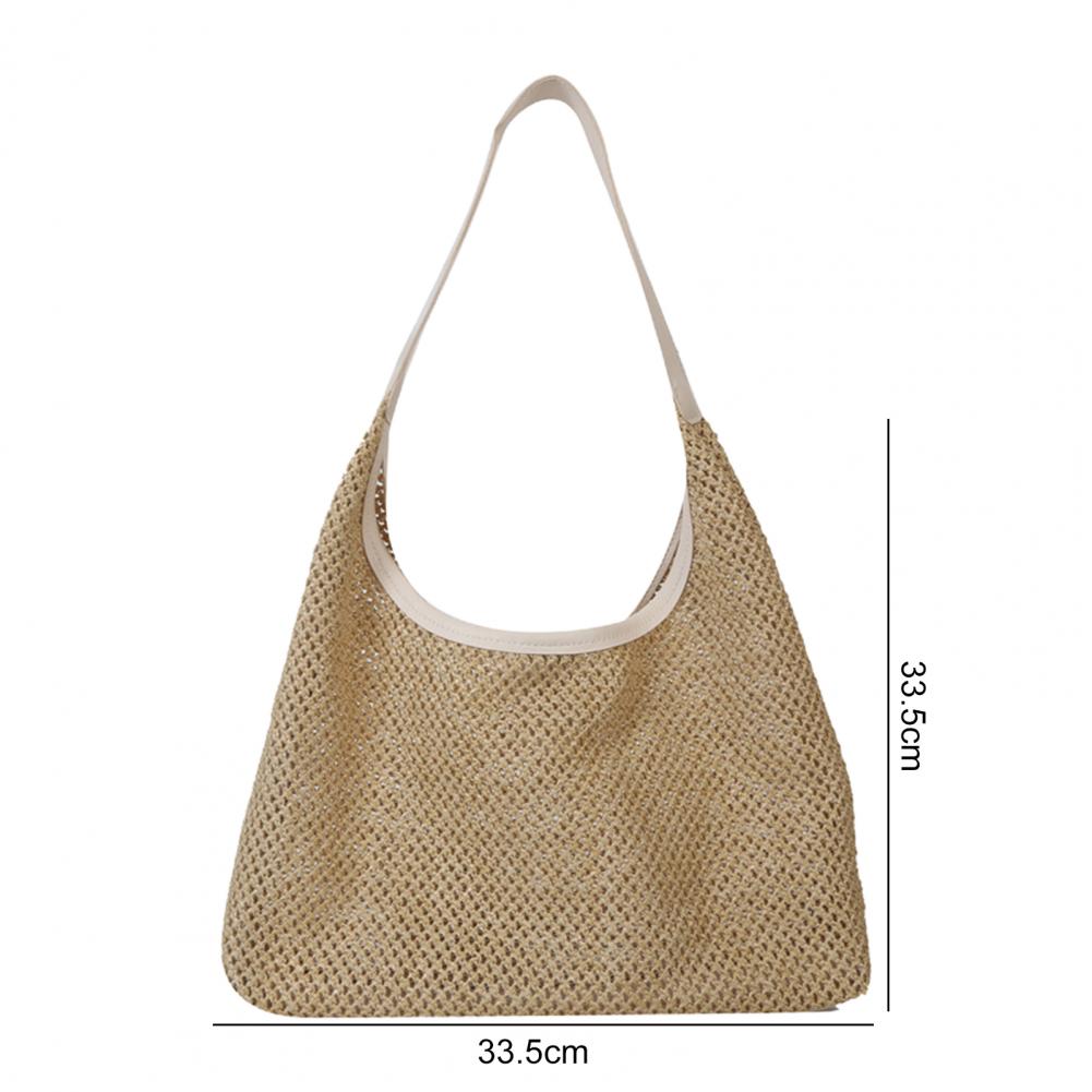 Beach Bag High Capacity Shoulder Bag Double Handles Tote Bag Hand-woven Top Handbag Space-Saving Women Bag Summer Straw Bag