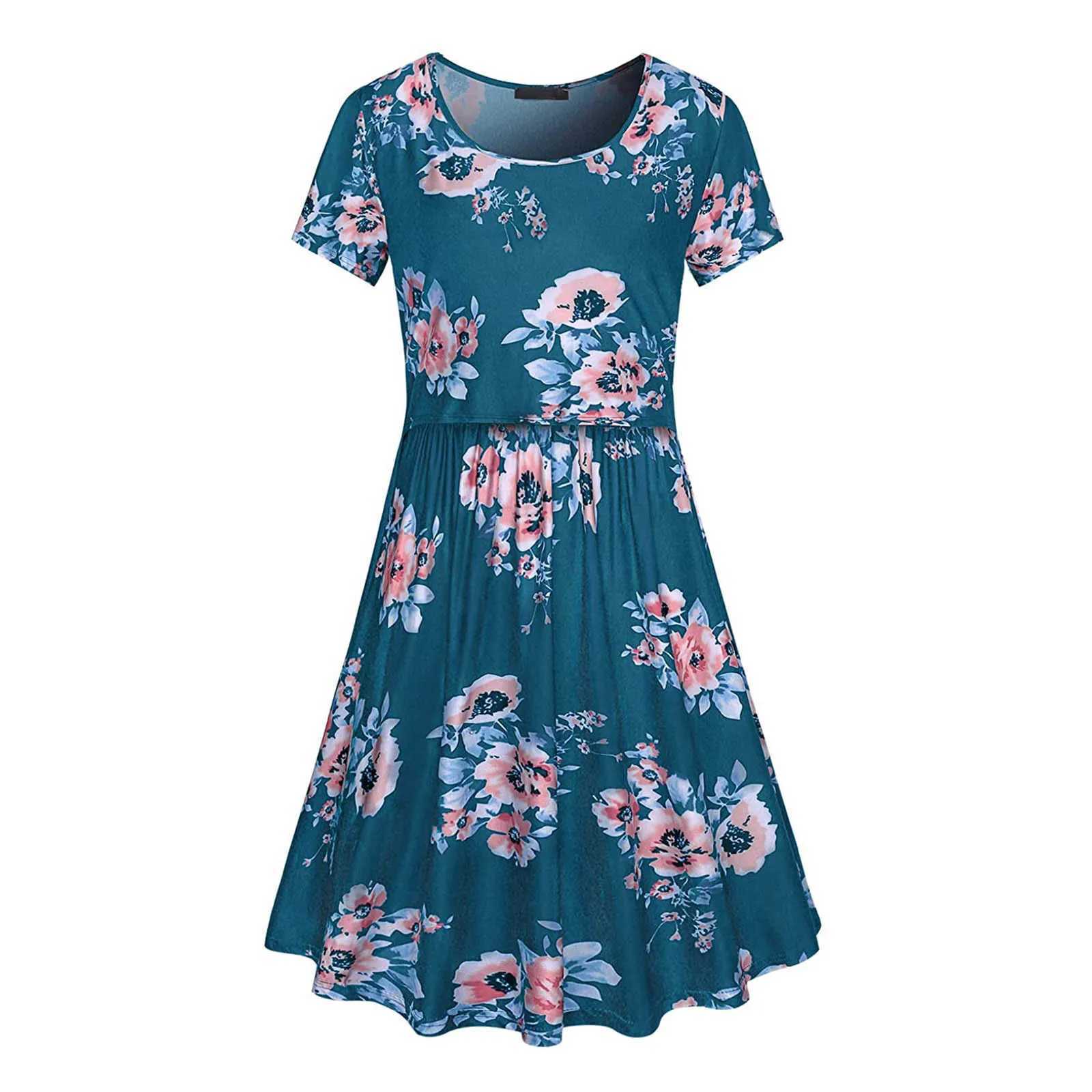 Maternidade Vestidos novos vestidos de maternidade Mulheres grávidas Vestido de enfermagem Amazenando com estampa floral com manga curta maxi roupas de lactação 24412