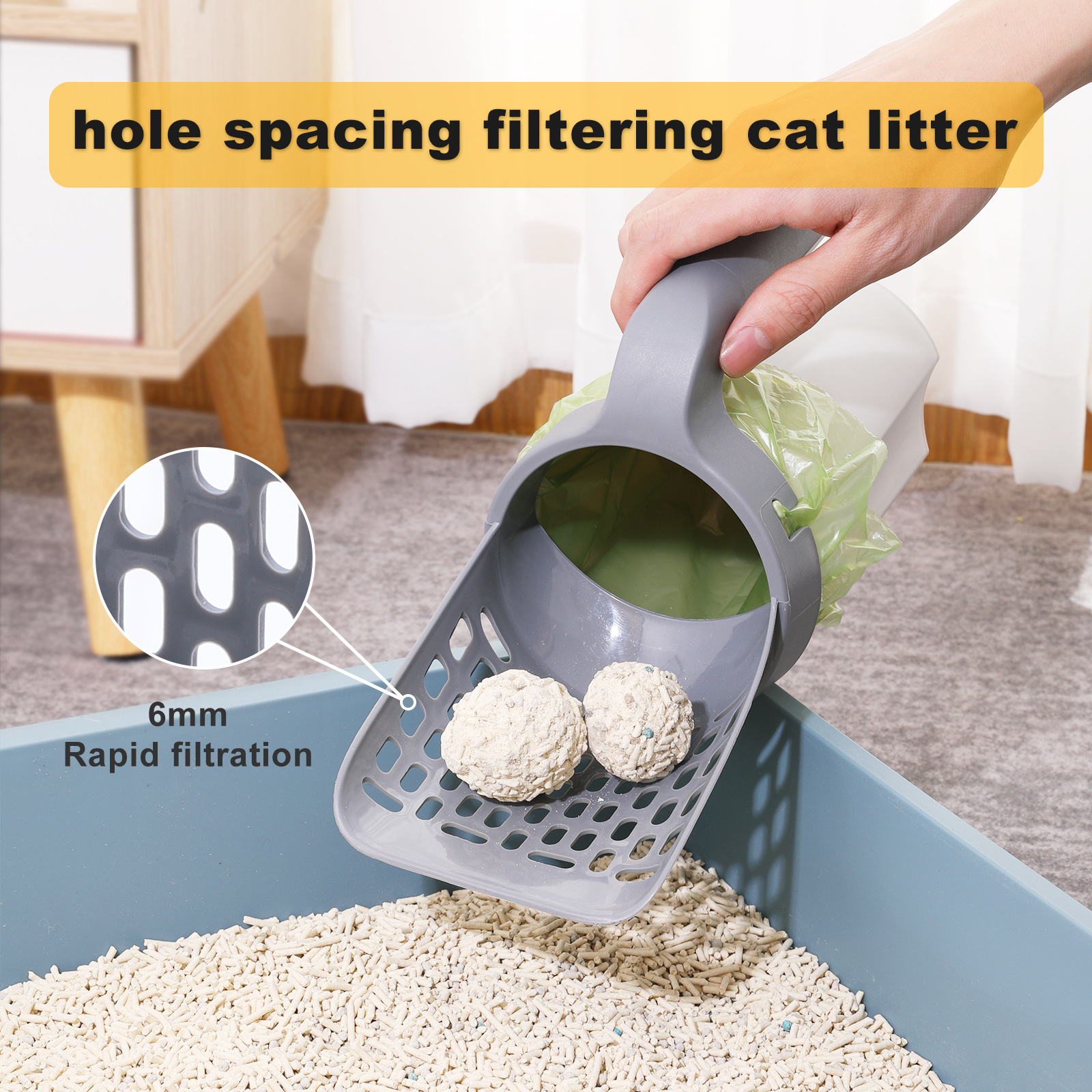 2023 Hot Cat Litter Sifter Scoop Cat Litter Box Shovel med inbyggd väska Holder Waste Container Toalett Rengöringsverktyg