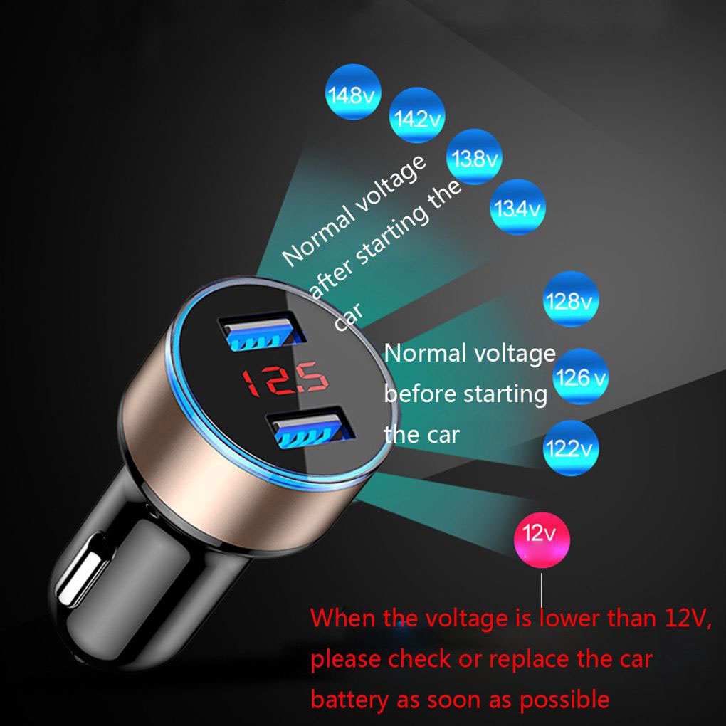 Chargeur d'affichage de la voiture Adaptateur de charge USB Automotive Black Gold