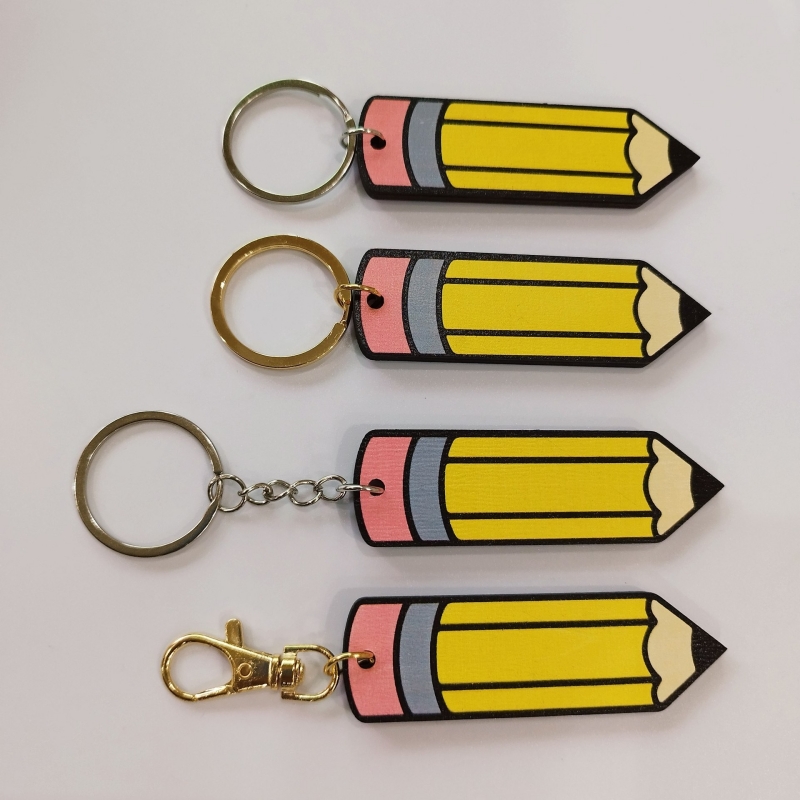 2024 NIEUWE Wood Chip Rainbow Pencil Keychain dubbelzijdige houten afstudeerseizoen Student Key Chain