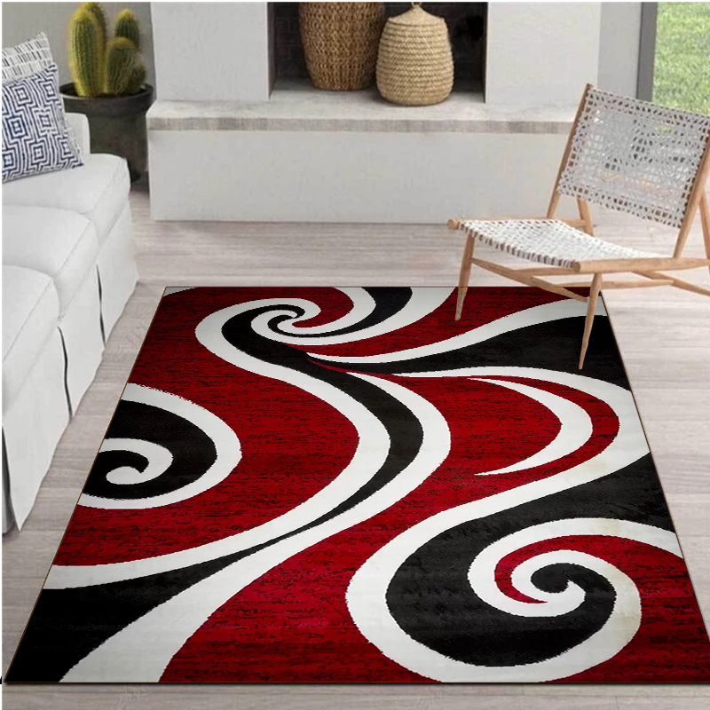 Tapis tourbillonnant blanc noir rouge noir pour le salon DÉCOR SOFFA