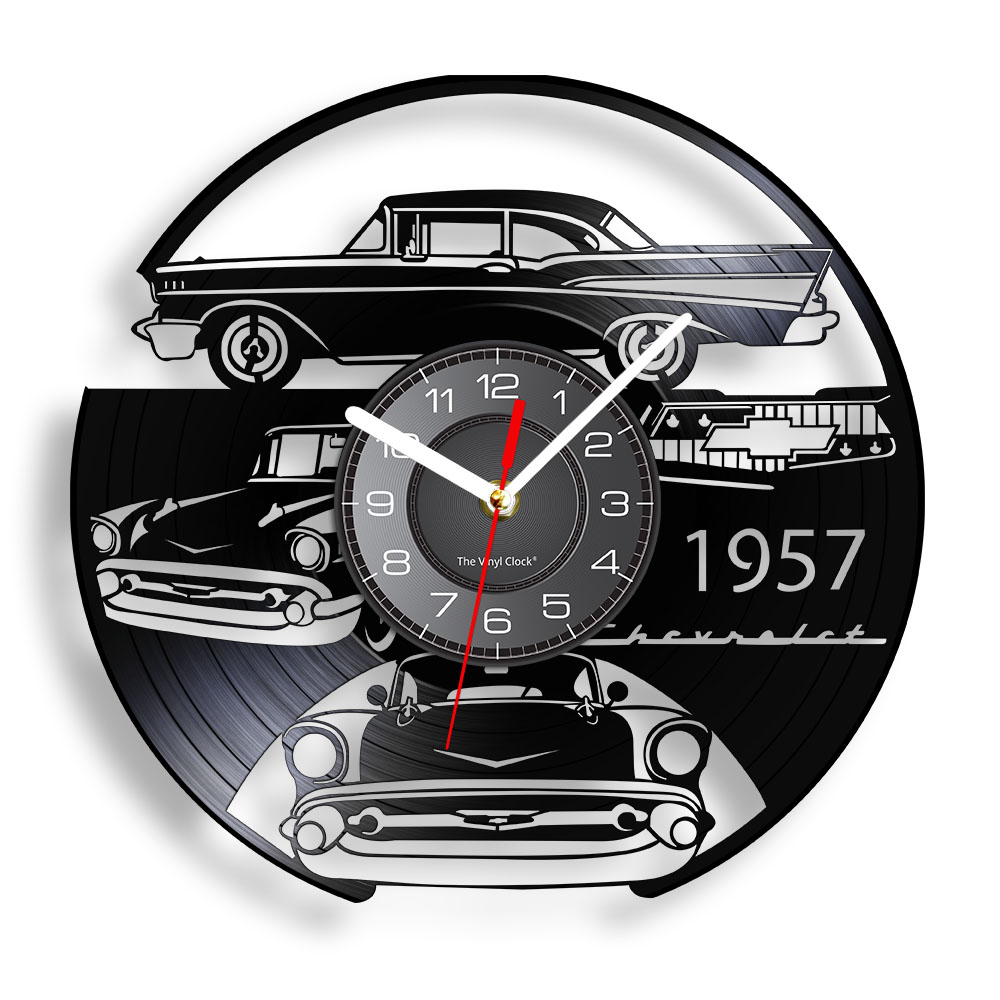 クラシックカーモデルヴィンテージビニールLPレコード壁時計ガレージ装飾レトロ自動車レーザーカットミュージックアルバムロングプレイクロック