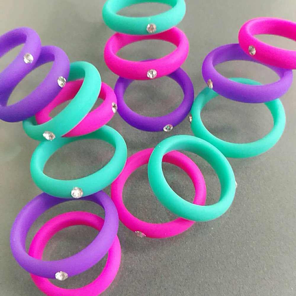 Finger Rings Band Rubber Rings 5mm Women Flexible Wedding Sports Rhinestone Rings Silicone Ring Hypoallergenic Size 4-9