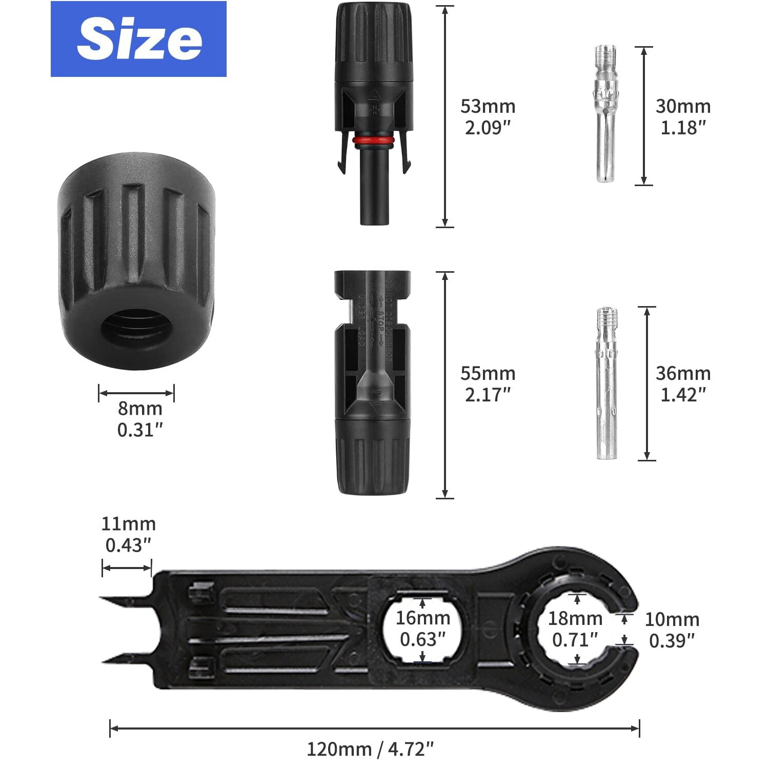 Connector solar /com Spanners IP67 Conectores de cabo do painel solar à prova d'água masculino/feminino 10AWG