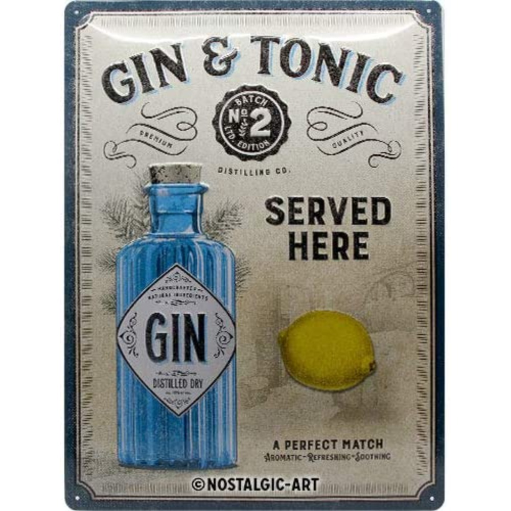 Retro Tin Sign Gin Tonic Served Here Gift Idea for Cocktail Fans Metal Plaque Vintage Design for Wall Decoration