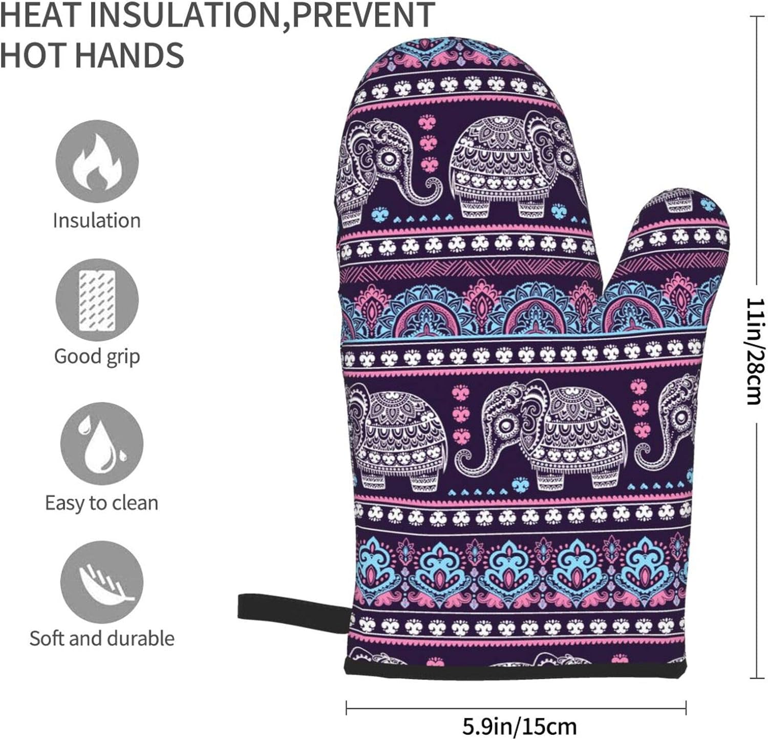 Set Oven Mitts Tribal Ethnique Elephant Mandala Elephant Baking Glove For Cooking Bbq Four Gants Kitchen Gants Gants For