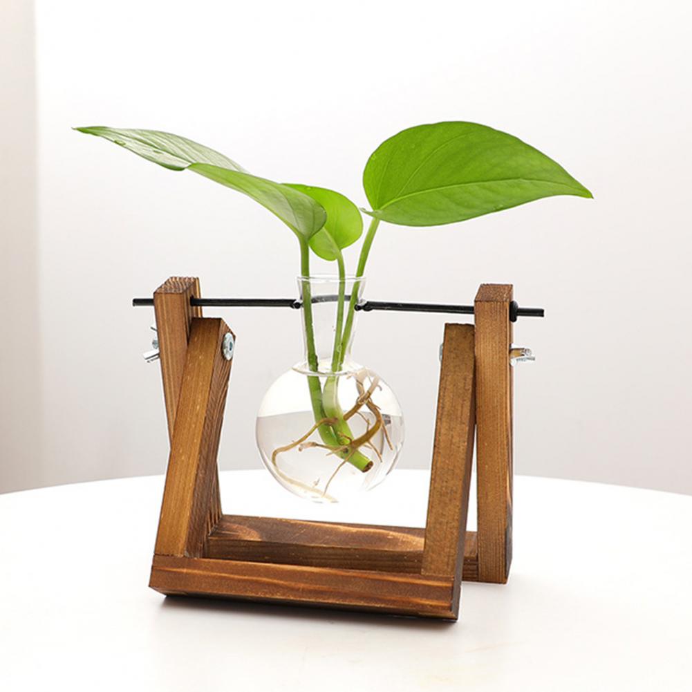 Plant -Terrarium mit Holzständer Metalldrehhalter Transparent Vintage Bonsai Glass Terrarium Home Decor Tisch Ornament