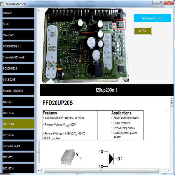 ECUS -Datenblatt 2.0 -PCB -Schaltpläne mit elektronischen Komponenten des Autokus und zusätzlichen Informationen