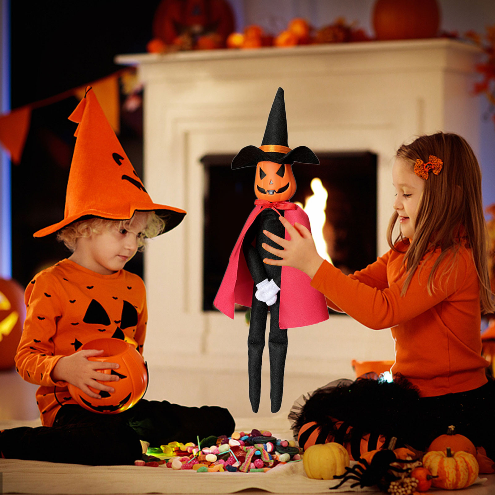 2023 Newest Halloween Pumpkin Elf Figure Desktop Table Fairy Ornament Miniature Figurine Plush Doll Kids Toys Halloween Decor