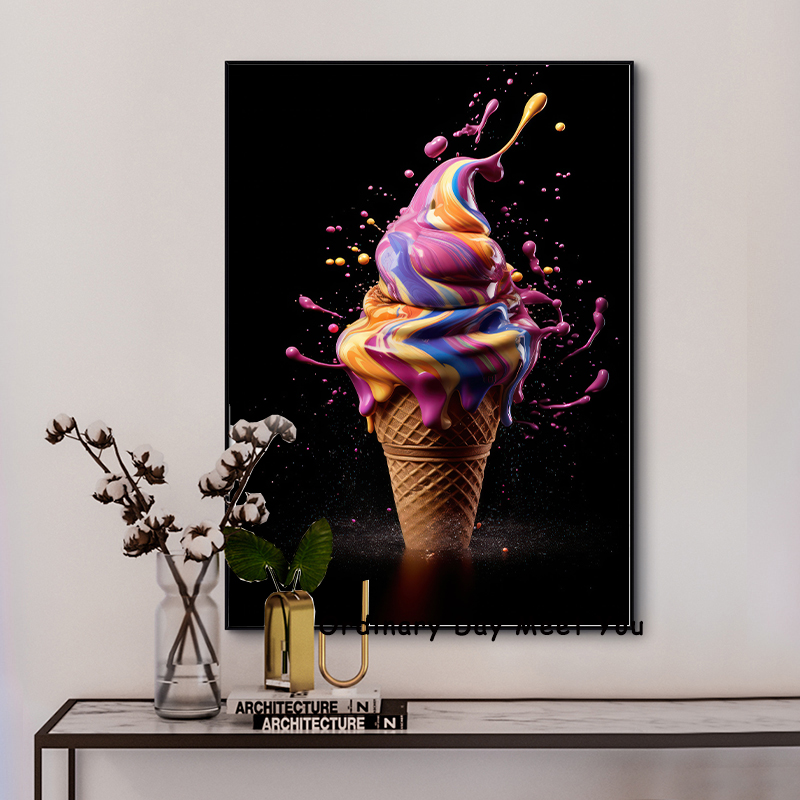 Macarons à la crème glacée Affiche de nourriture colorée Prince et imprimerie Art mural Picture de nourriture moderne pour le salon décor de cuisine