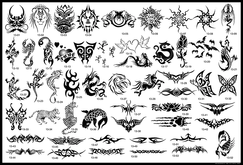 Levert Ophir 52 Patronen Airbrush Tijdelijke tattoo stencils Sjabloon ingesteld voor airbrush body art boekje Set Ste13