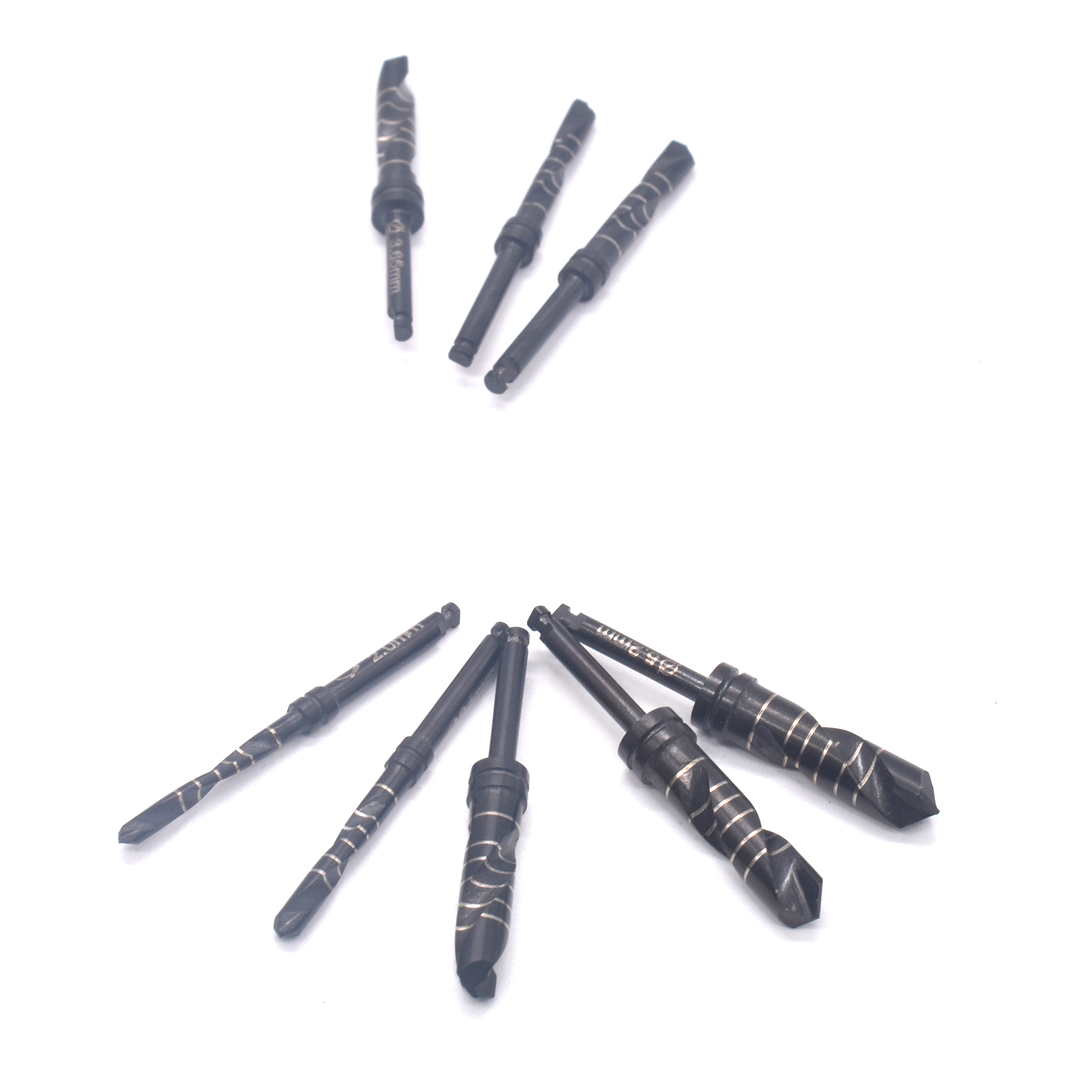 Dental Implant Forets Titanium enrobés d'outils de foret en revêtement noir enduit de titane 2,0 mm / 2,5 mm / 2,8 mm / 3,2 mm / 3,65 mm / 4,2 mm / 4,8 mm / 5,2 mm