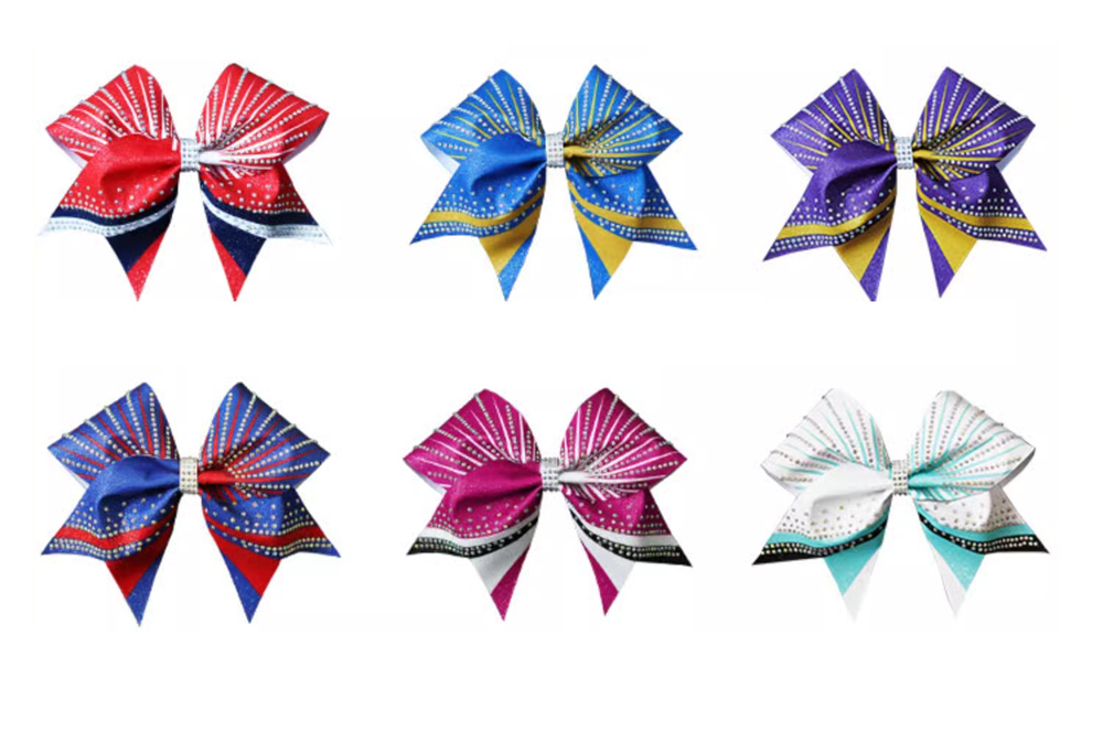 Girls 'Glitter Gradient Bow, Cheerleader Hairbow, maßgeschneiderte Print -Logo -Buchstaben, 