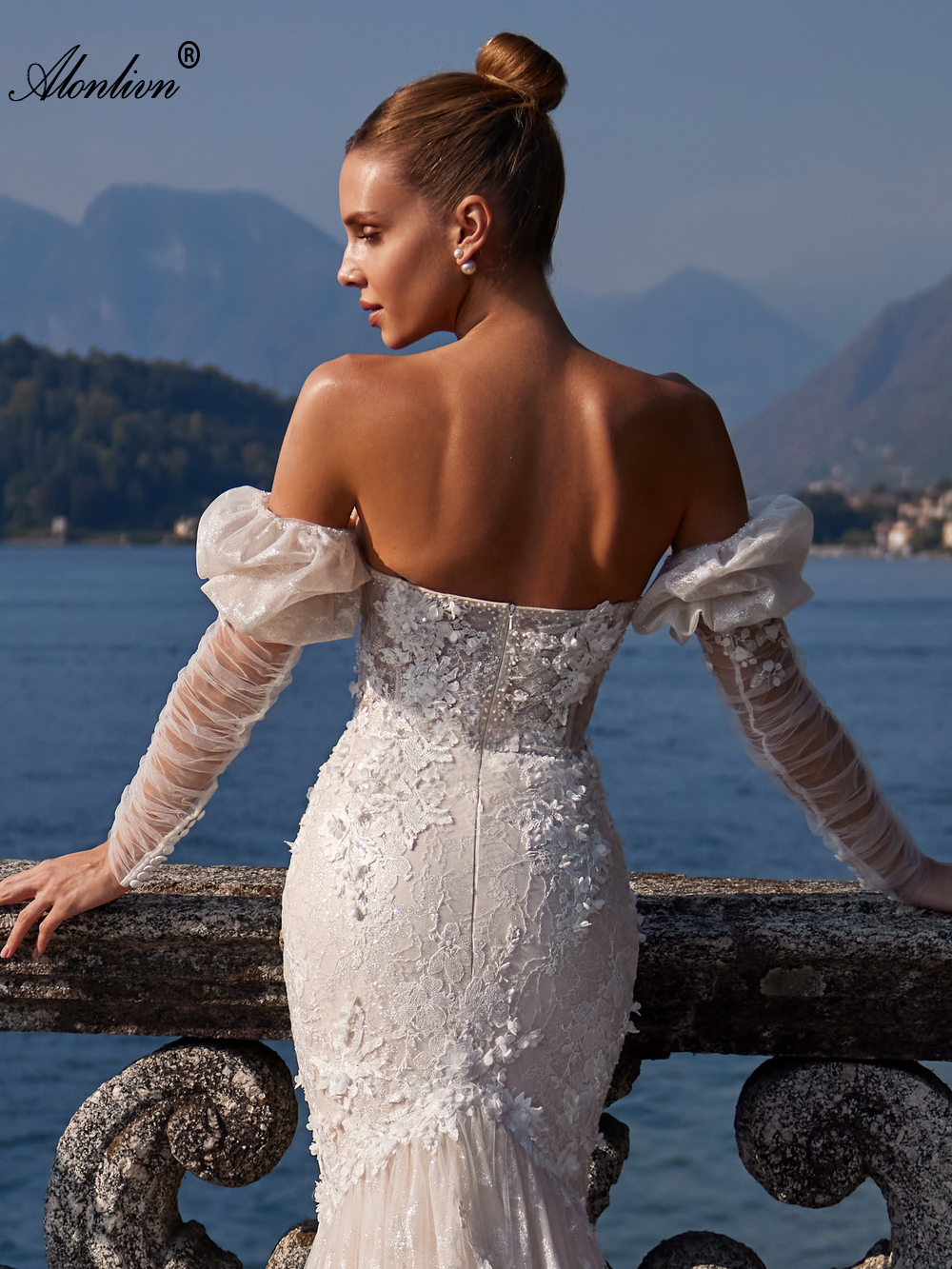 Beauty Beading 3D Appliques koronkowe ukochane sukienki ślubne syreny z odłączonymi pełnymi rękawami trąbki ślubne suknie ślubne 2024