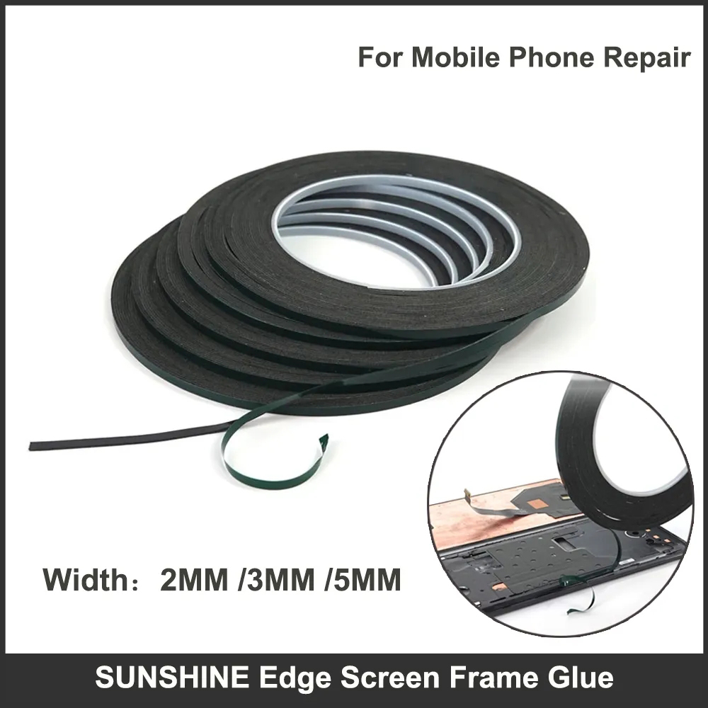 2-5 mm 10m svart stark självhäftande bandrulle för iPad-surfplatta LCD-pekskärm Glasram Back Cover Reparation Dubbel sidolim