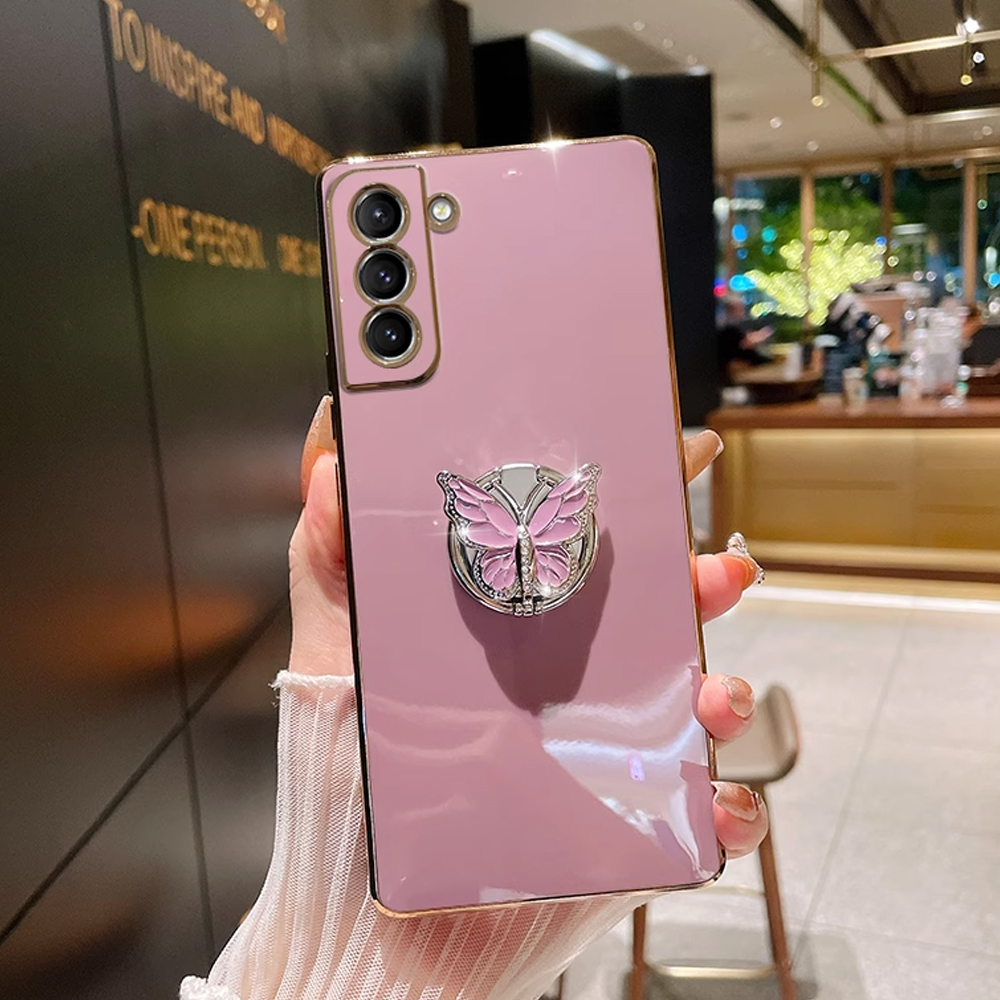 3D Butterfly Ring Phone Holder Plating Case For Xiaomi Redmi Note 12 Pro 4G 5G 12S 11 11S 10 10S 9S 12C 10A 9C 9A A1 Plus Cover