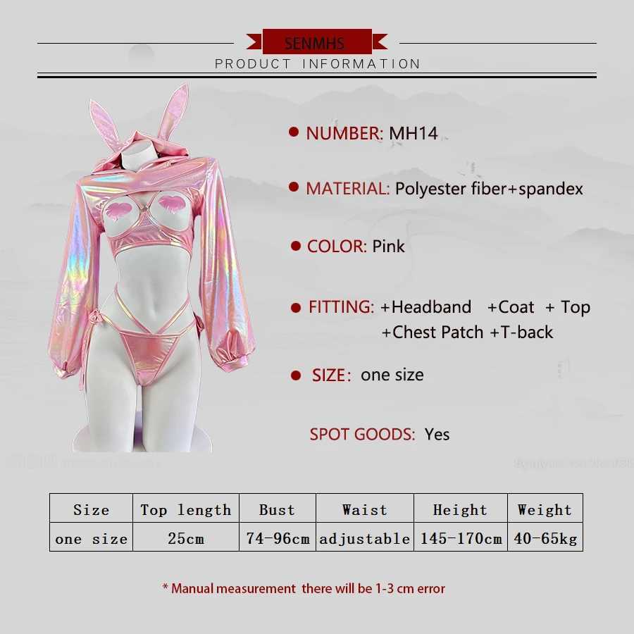 Anime kostuums senmhs sexy lingerie anime bunny girl cosplay roze laser octrooi lederen bikini konijn meisje glanzend Halloween ondergoed 240411