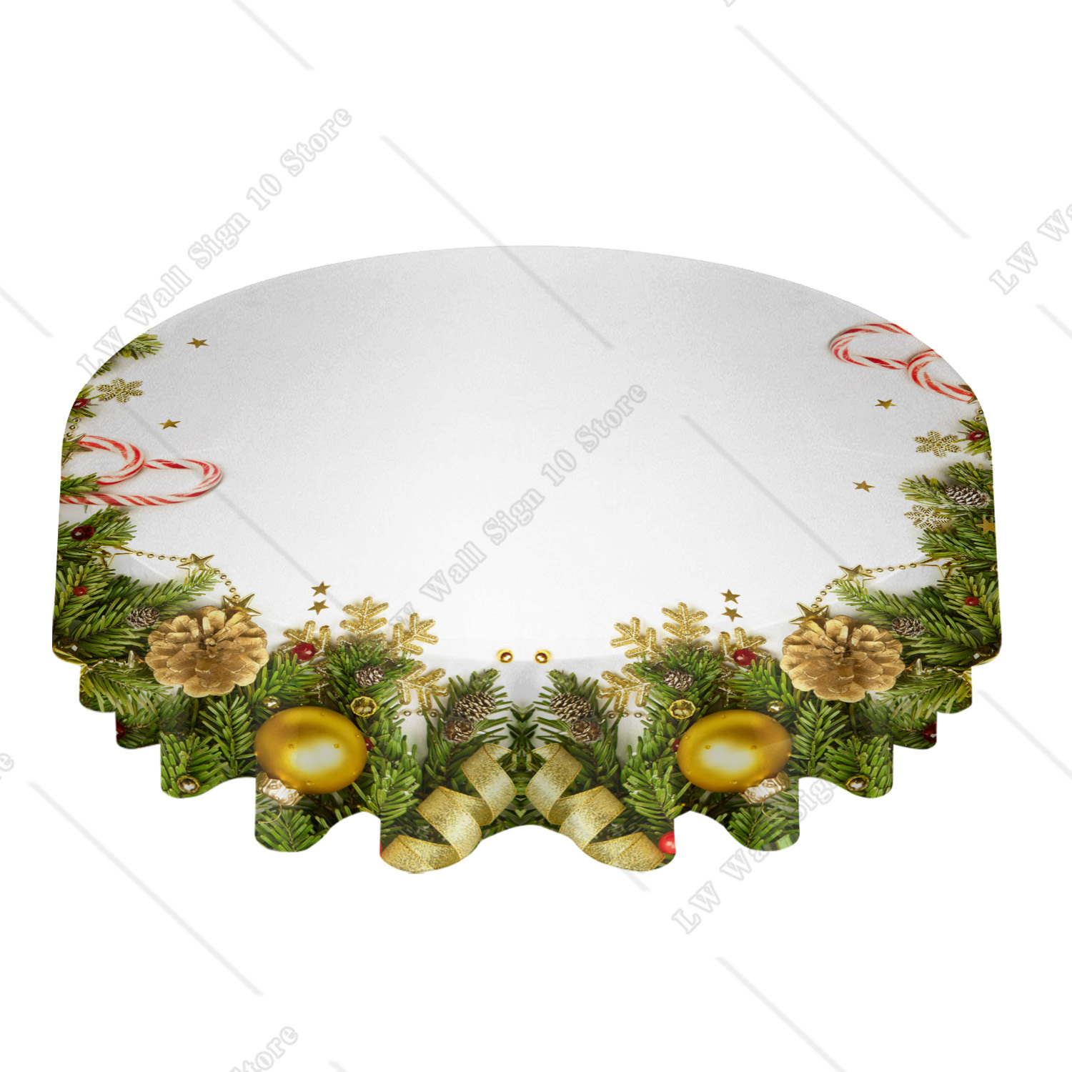 Christmas Pine Needles Lights Round Tablecloth Waterproof Wedding Party Table Cover Christmas Dining Table Tablecloth