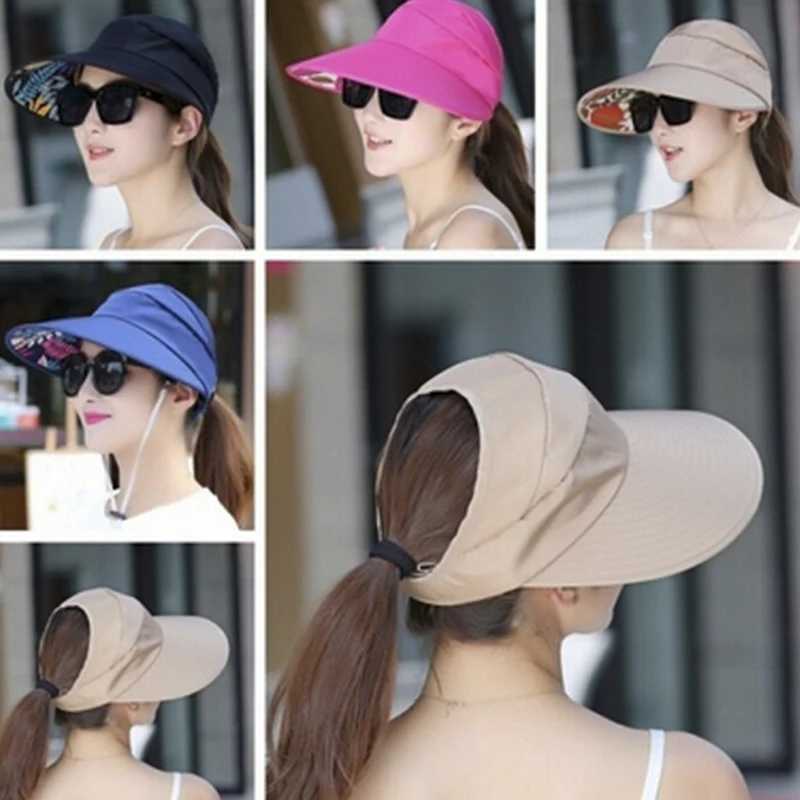 Visir Wide Brim Hats Bucket Hats Summer Sun Protection Folding Sun Hat For Women Wide Brim Cap Ladies Beach Visor Hat Girl Holiday UV Protection Sun Hat 240412