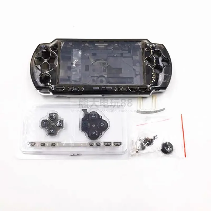 PSP 2000コンソールフルシェルクリアブラックとクリアレッドカラーのボタンキットを備えた真新しい透明プロテクターケース