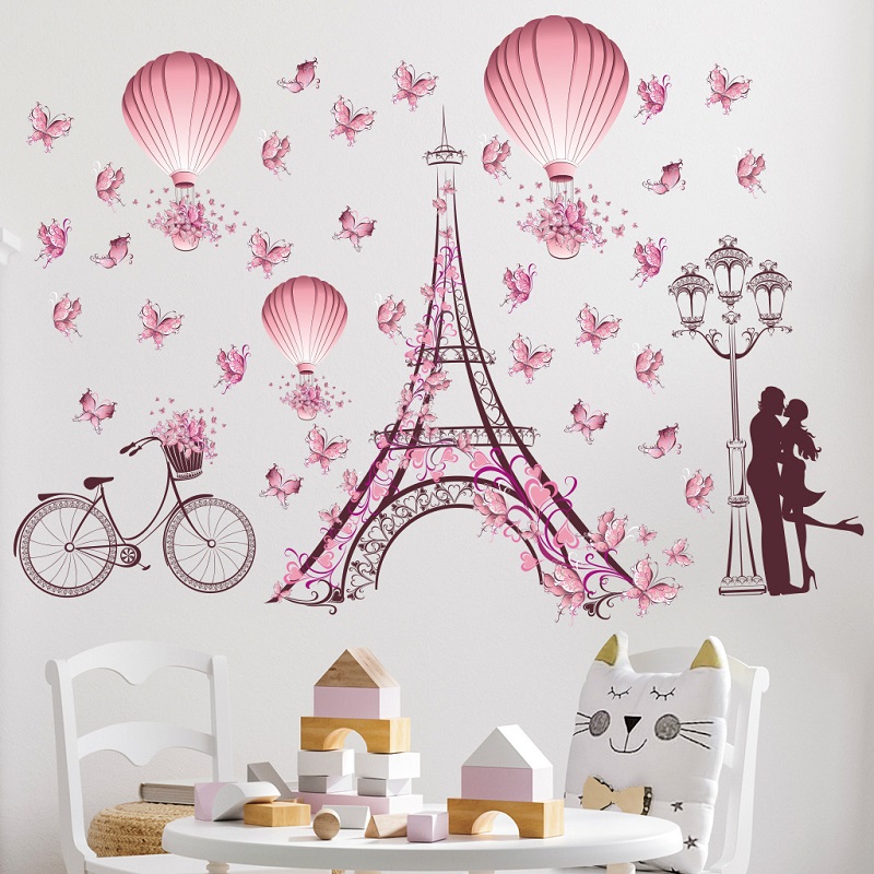 Pink Eiffel Tower Wall Autocollants pour chambre à coucher AMOUR DE LA MODE AVEUX BORTFLES MEUR SÉCLATIONS MURS POUR GILLES CHAMBRES DÉCORS HOME