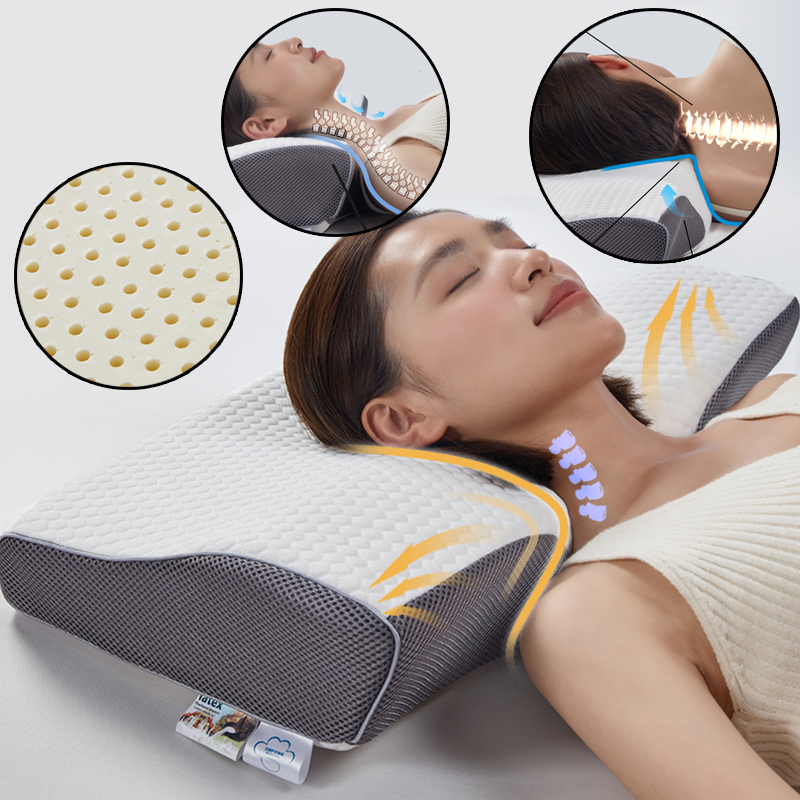 DreamReal Natural Latex Cervical Oreiller ergonomique Orthopedic Neck Pain Worew for Back Somber Sleep Sleeper Pillow
