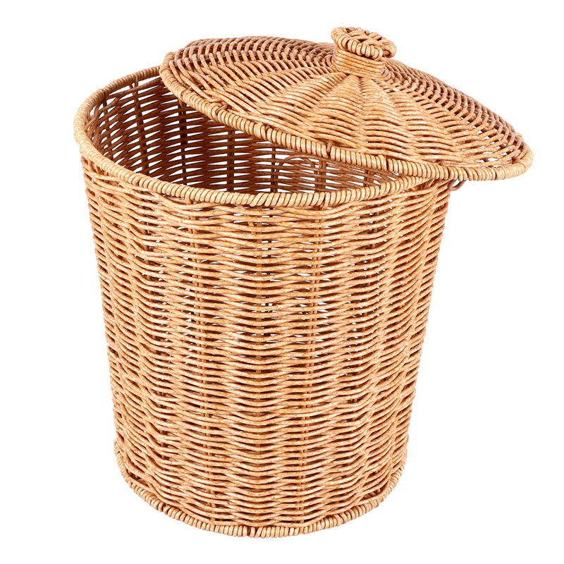 JHD-gewebter Korbmüll kann Rattan-Abfallkorb mit Deckel Pflanzer gewebter Speicher Körbe Wicker Wastebasket Müllbehälter runden