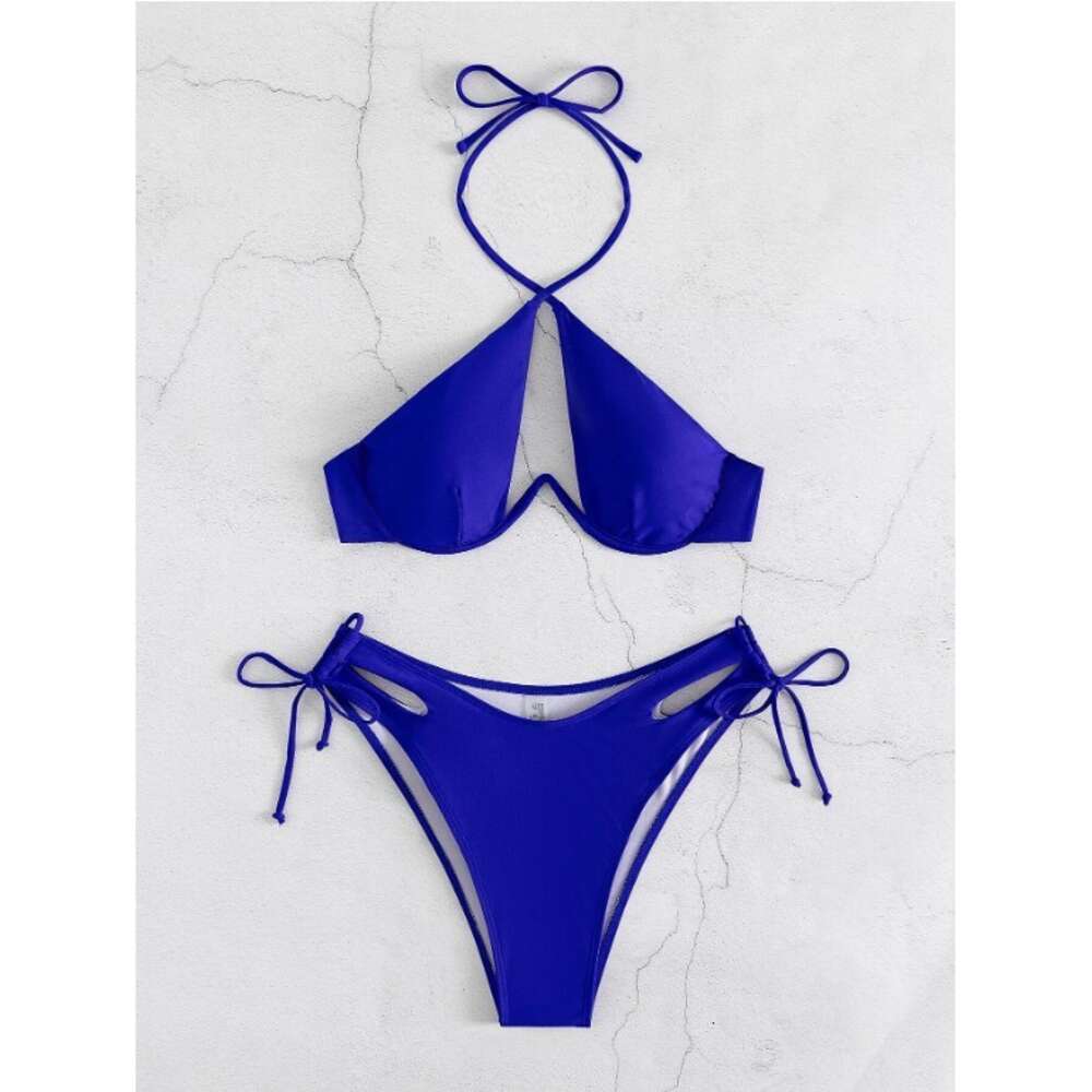 New Women S Sexy Solid Color Hollow Steel Support Swimsuit