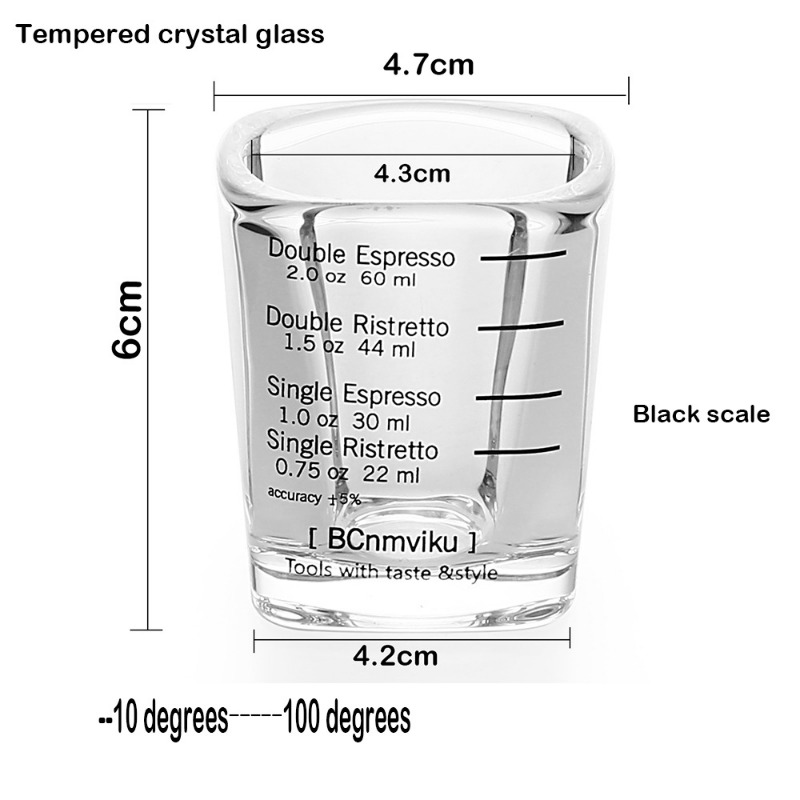 Koffie metenbeker met schaal, vloeibaar zwaar glas, espresso shotglazen