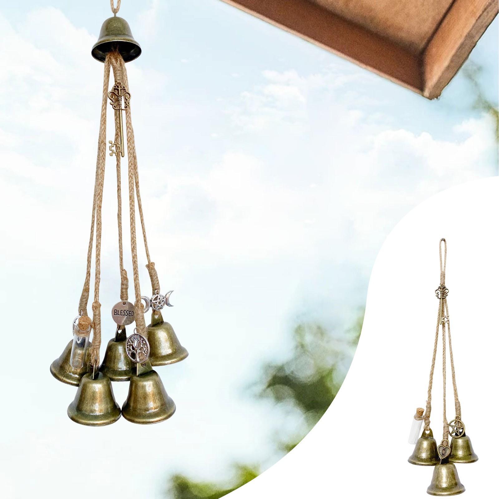 Witch Bells Door Knob Hanger Witchcraft Decor Wind Bell Chimes Wind Chimes Low Tone Solar Lights Outdoor Hanging Mobile