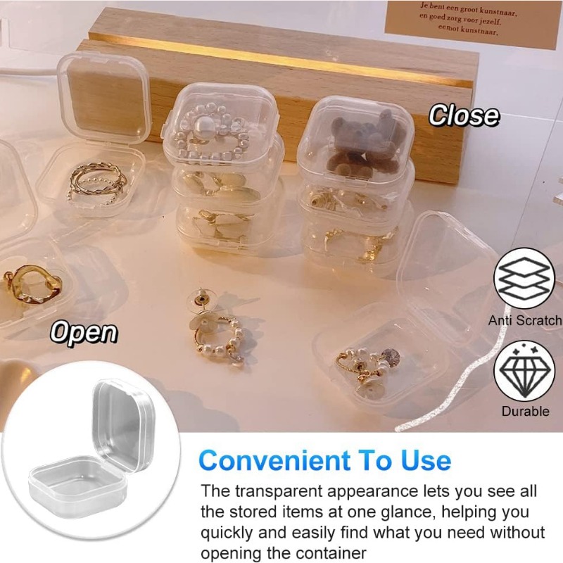 1/mini caixa de armazenamento transparente caixas de jóias portáteis de plástico quadrado para brincar com tampões para os ouvidos de pequenos itens de armazenamento recipiente de armazenamento