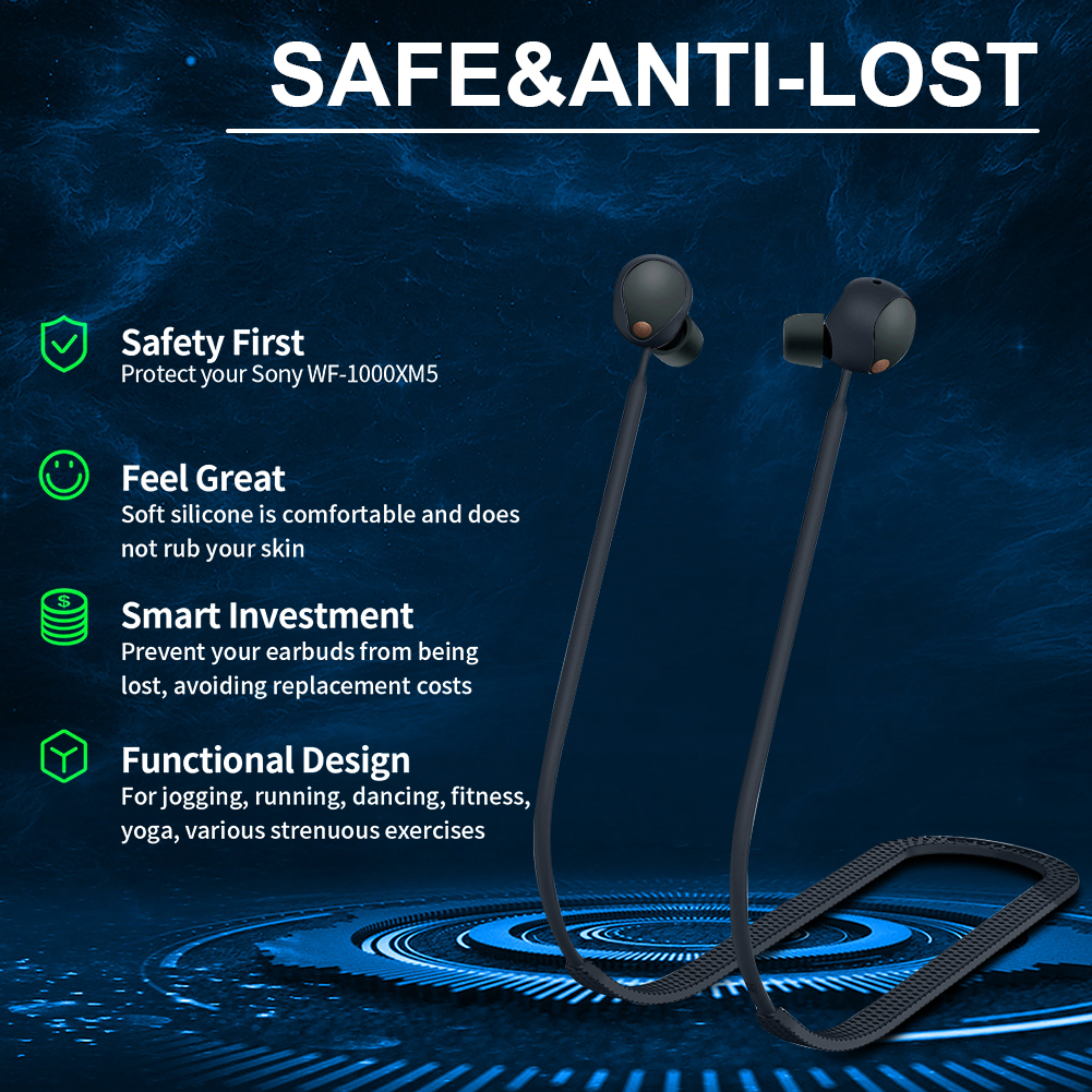 Cinghia anti-lost per Sony WF-1000xm5 Earbuds Sports Soft Silicone Cancellaio Accessori WF1000XM5 Aurnoscate Annullamento del rumore Forta del collo