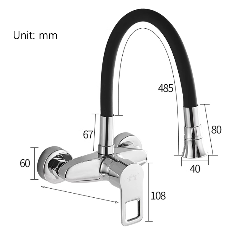 Wand gemonteerd warm/koud water keukenkraan flexibele pijp enkele handgreep 360 roteren kraanstroom/douche 2ways spuitkop