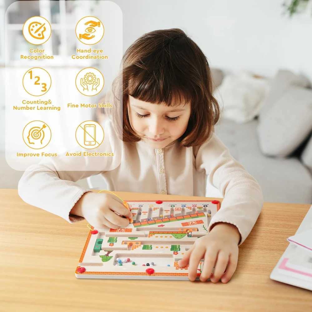 Leer speelgoed kinderen Montessori houten speelgoed magnetische kleur en nummer maze montessori leeronderwijs speelgoed kleur matching speelgoed voor kinderen 240412