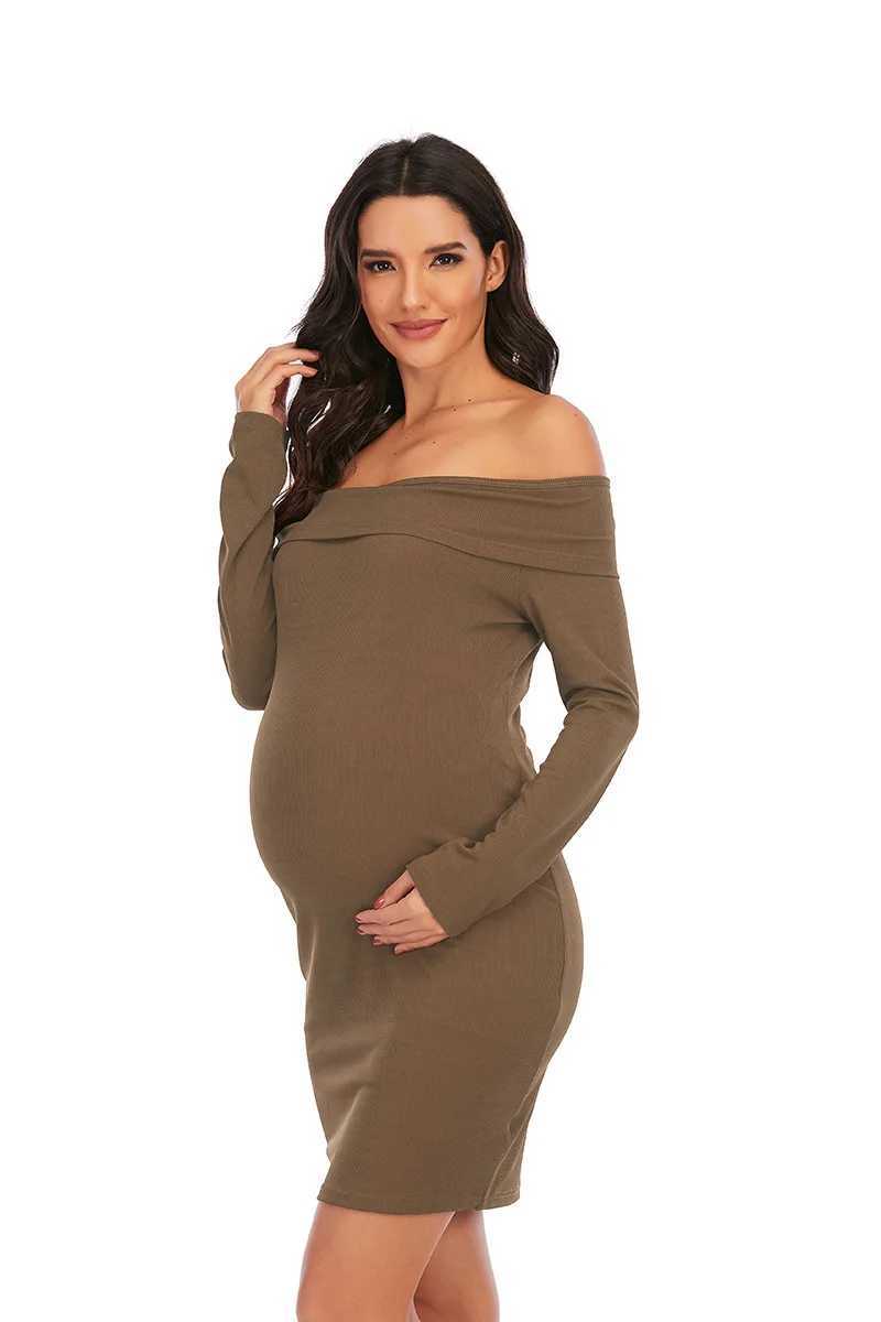 Vestidos de maternidad xxl nuevos vestidos de maternidad falda de maternidad color sólido vestido de un solo hombro para mujeres embarazadas talla de embarazo sexy 240412