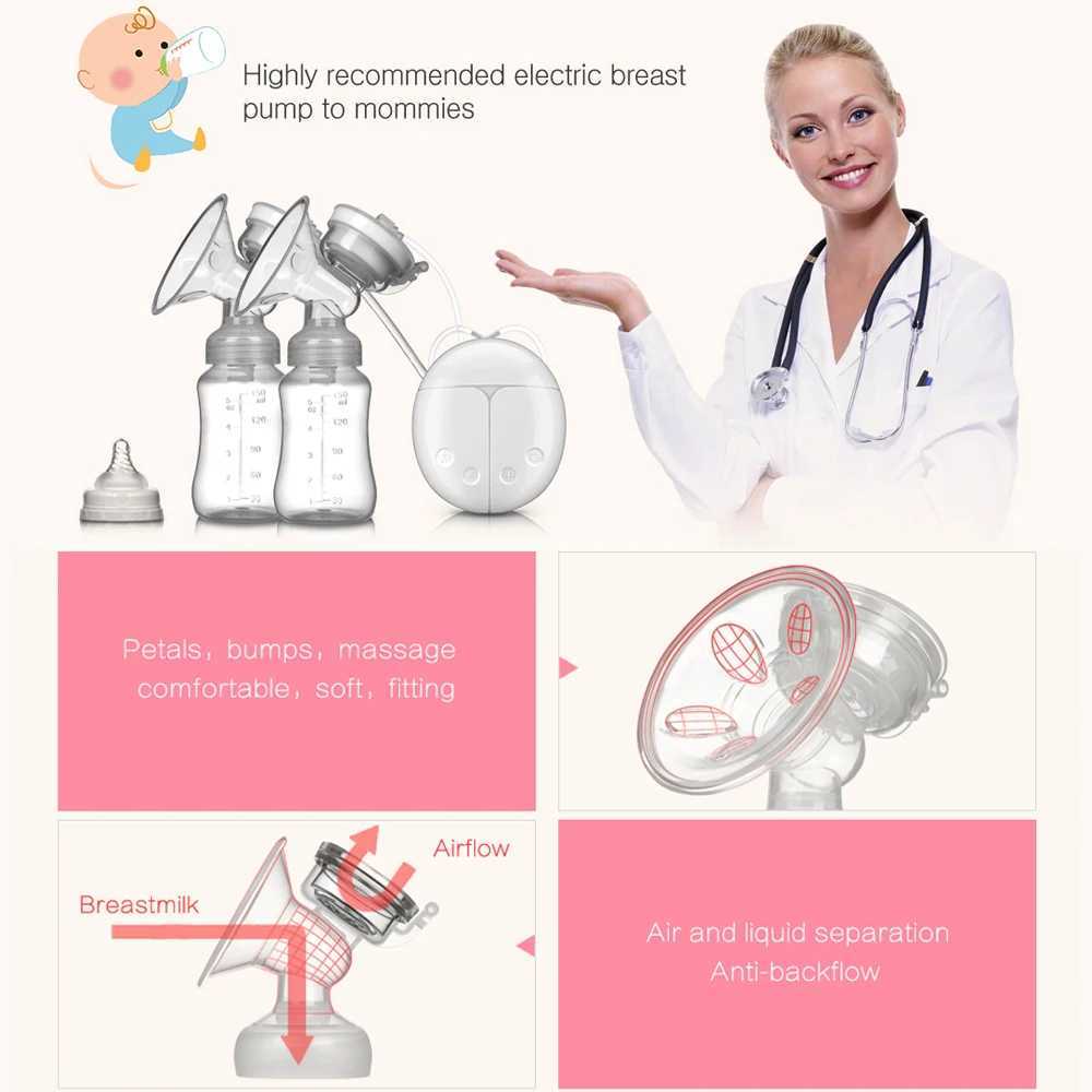 Breastpumps ZIMEITU Double Electric Breast Pumps Powerful Nipple Suction USB Electric Breast Pump with Baby Milk Bottle Cold Heat Pad Nippl 240413