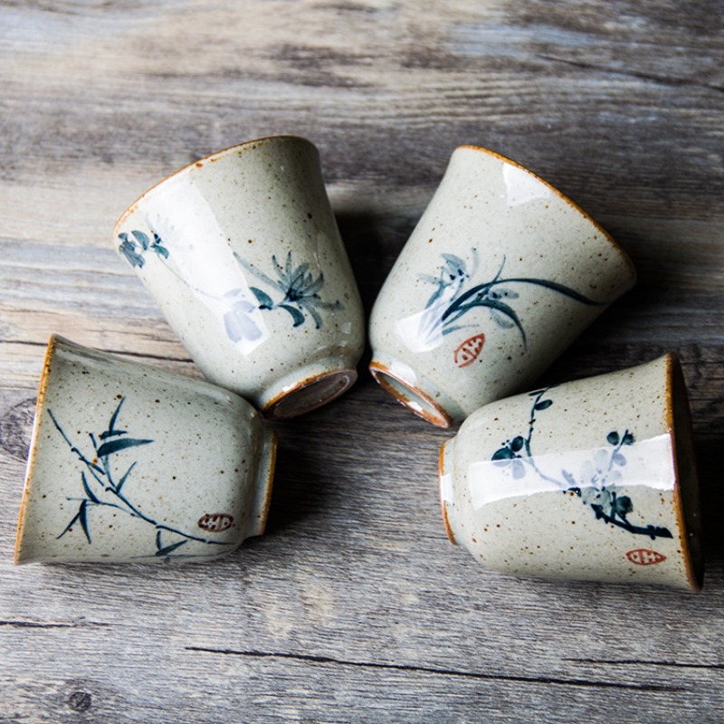 Juego de taza de té de orquídea pintada a mano, cerámica de pino, tazas de agua, tazas de café de ciruela, hermosa ceremonia de té, Jingdezhen