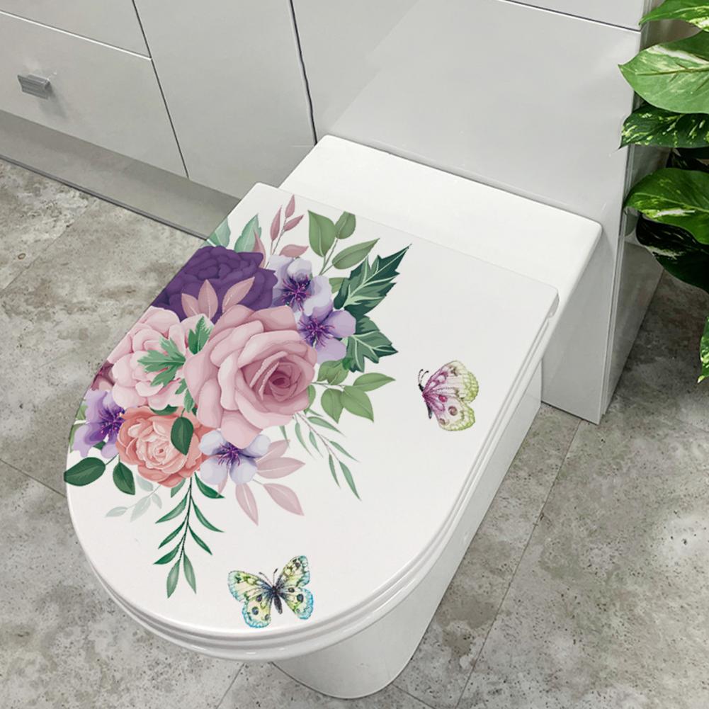 ピールスティックトイレデカール美しいパターントイレステッカー鮮やかなピンクの花のトイレステッカーが簡単に粘着性を適用できます