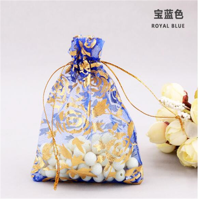 7x9cm Gold Heart Rose Organza Jewelry Pouches Bags Wedding Voile Gift Christmas Bag Jewelry Packaging AB127