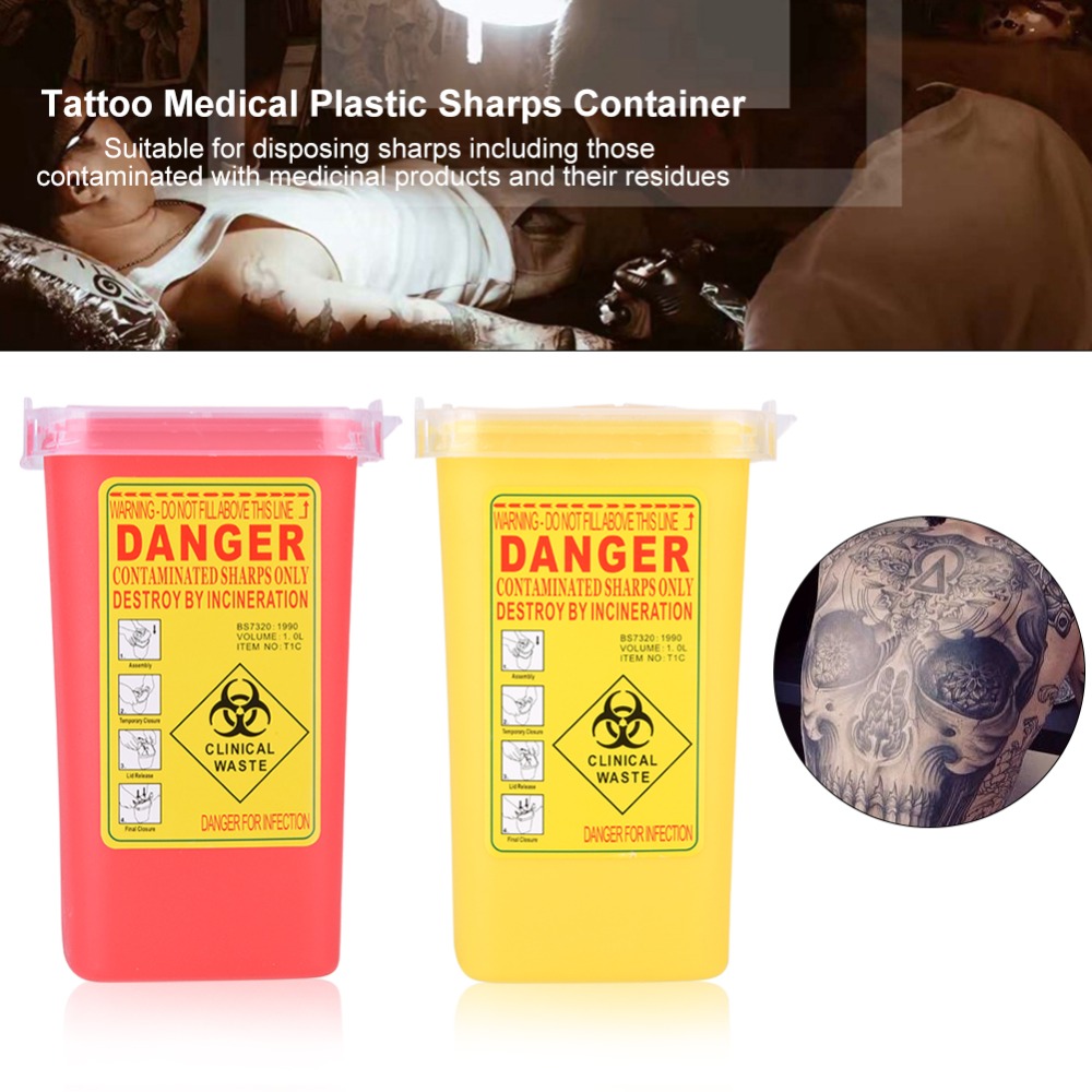 Tattoo Medical Plastic Sharps Container Biohazard Needle Disposal 1L Size Waste Box Tattoo Machine Supplies Box Container Tatoos