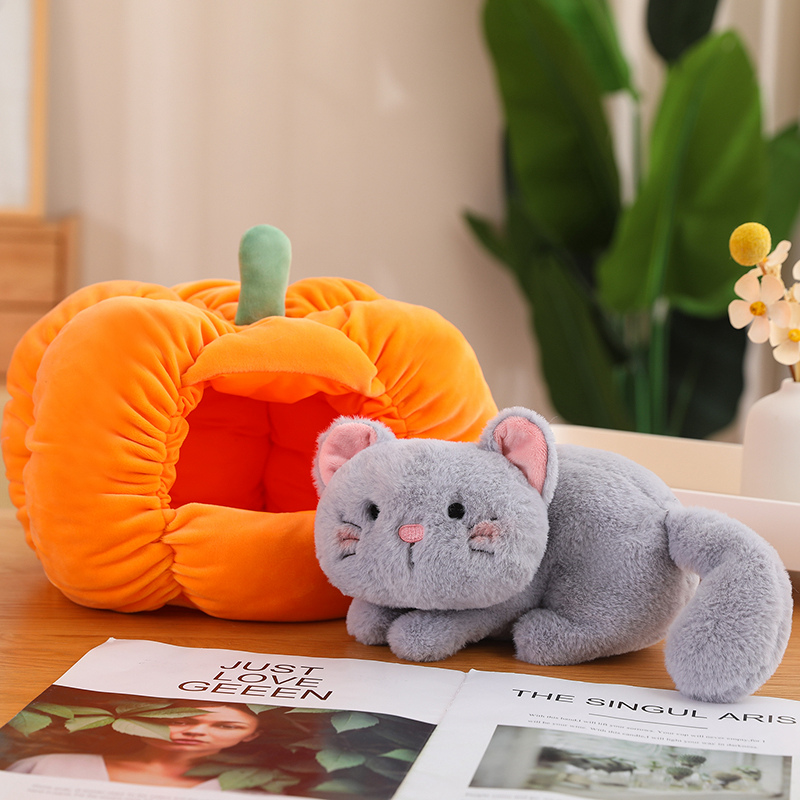 Chat gris créatif en citrouille nid de chien de chien blanc en peluche jouet halloween décor de vacances décor