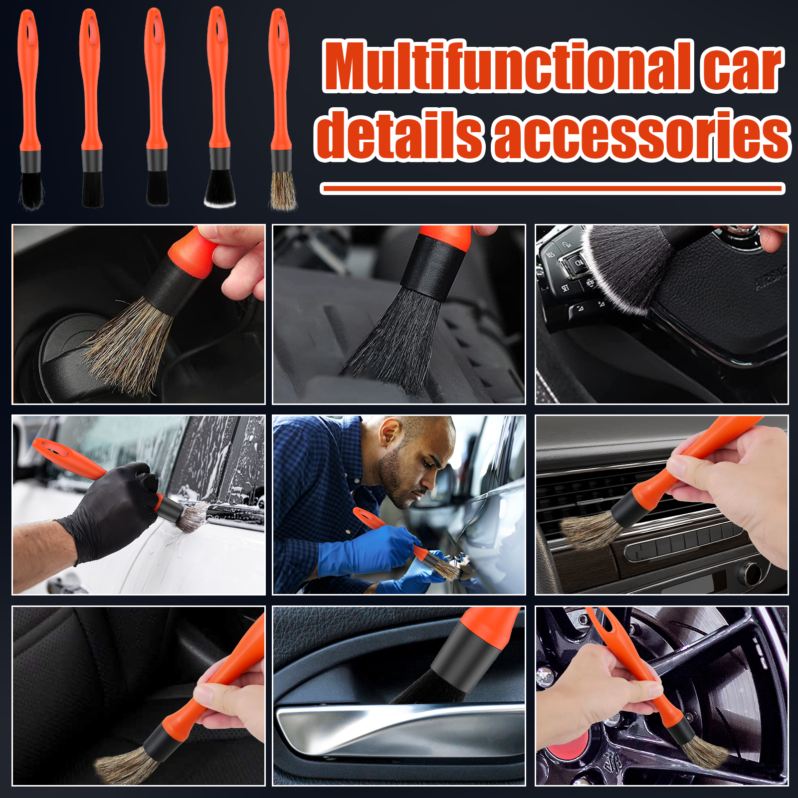 Car Brush Set Multifunctional Automotive Detail Brush No Scratch Car Interior Exterior Care Cleaning Brush Tool