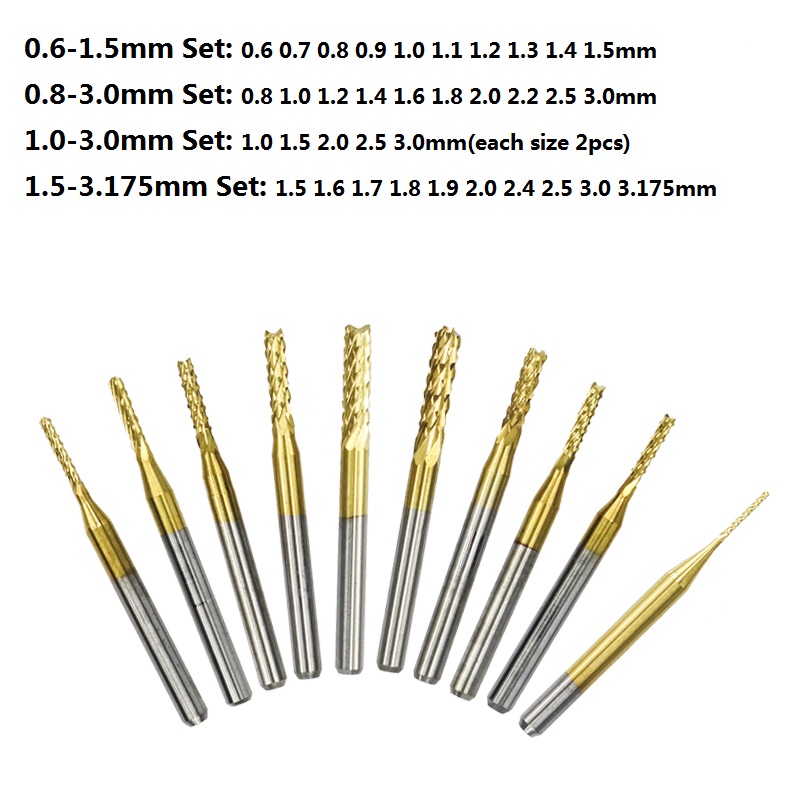 XCAN 0.8-3.175mm Carbide PCB Milling Cutter Set 3.175mm Shank PCB Machine Engraving Bit End Mill