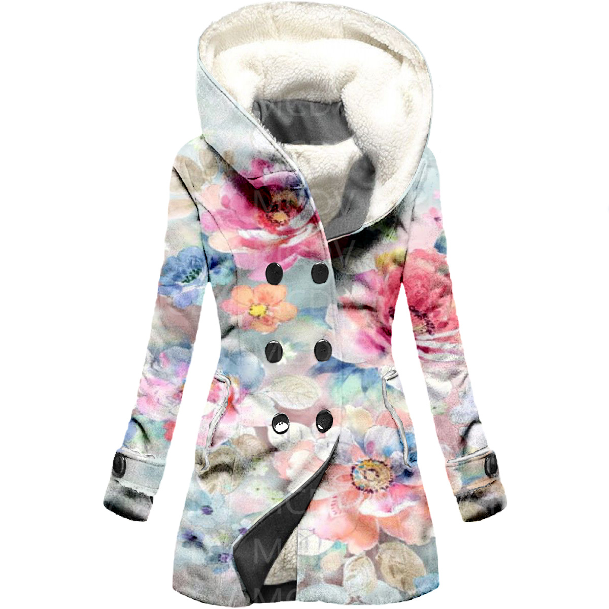 Blume 3D bedruckte Fleece -Kapuze -Umhang Frauen Dicker warmes Mantel Frauen Winter warmer Mantel 06