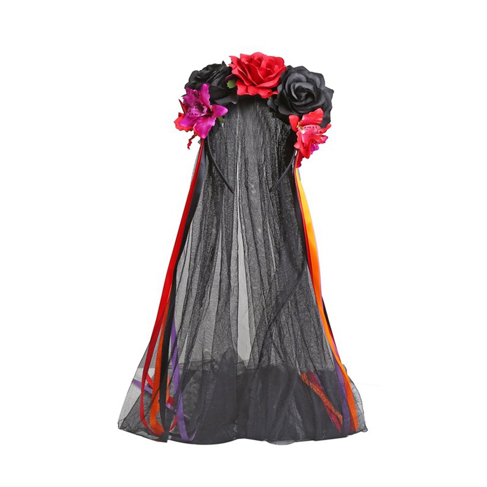 Jour de la casque morte Rose Rose Floral Crown Veil Costume Halloween Costume Mexican Band Band Party Cosplay Head Hoops