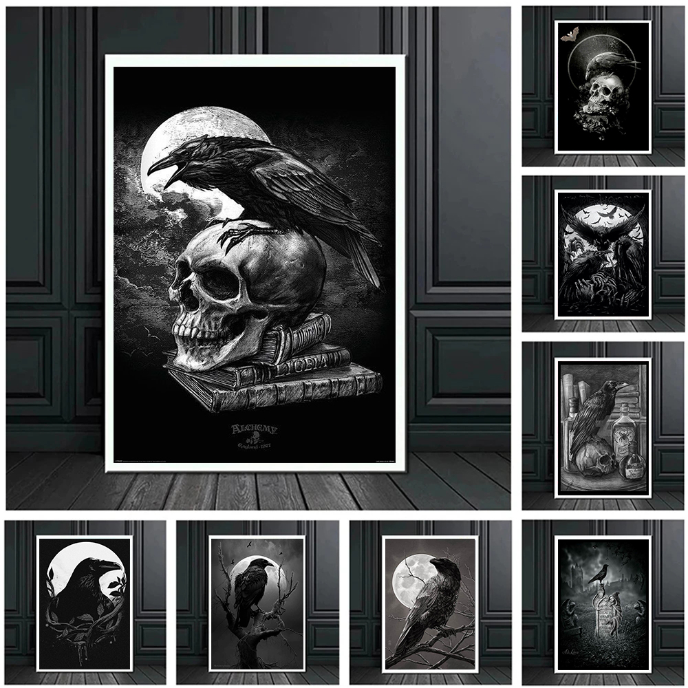 Stampe poster di corvo horror gotico il soggiorno decorazioni la casa accademia cassa morta a messenger bird tela dipinto arte della parete