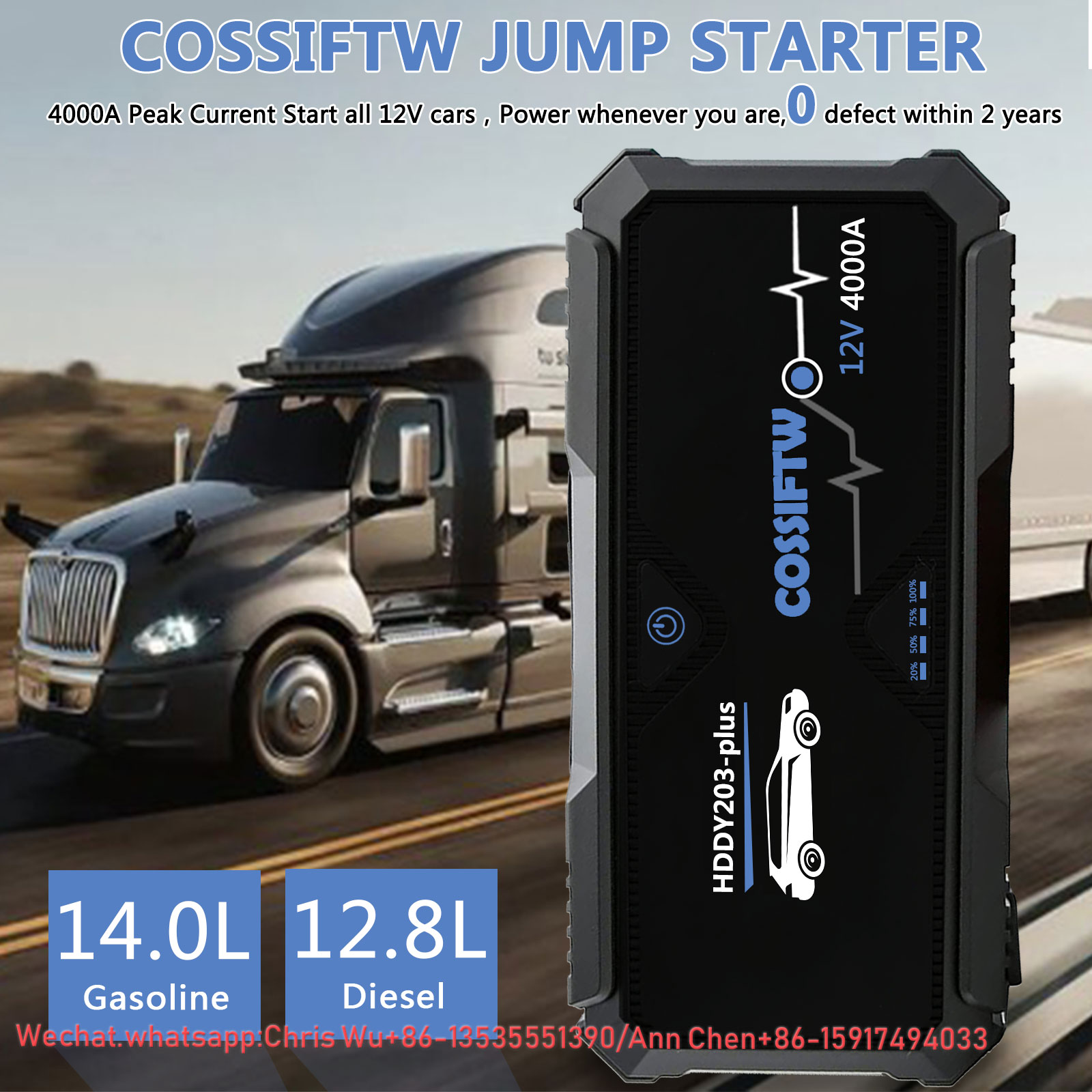 COSSIFTW PORTABLE BATTERAL JUPTER Starter Power Bank 24000mAh Tragbarer Ladegerät Power Bank Multi Charger mit QC 3.0