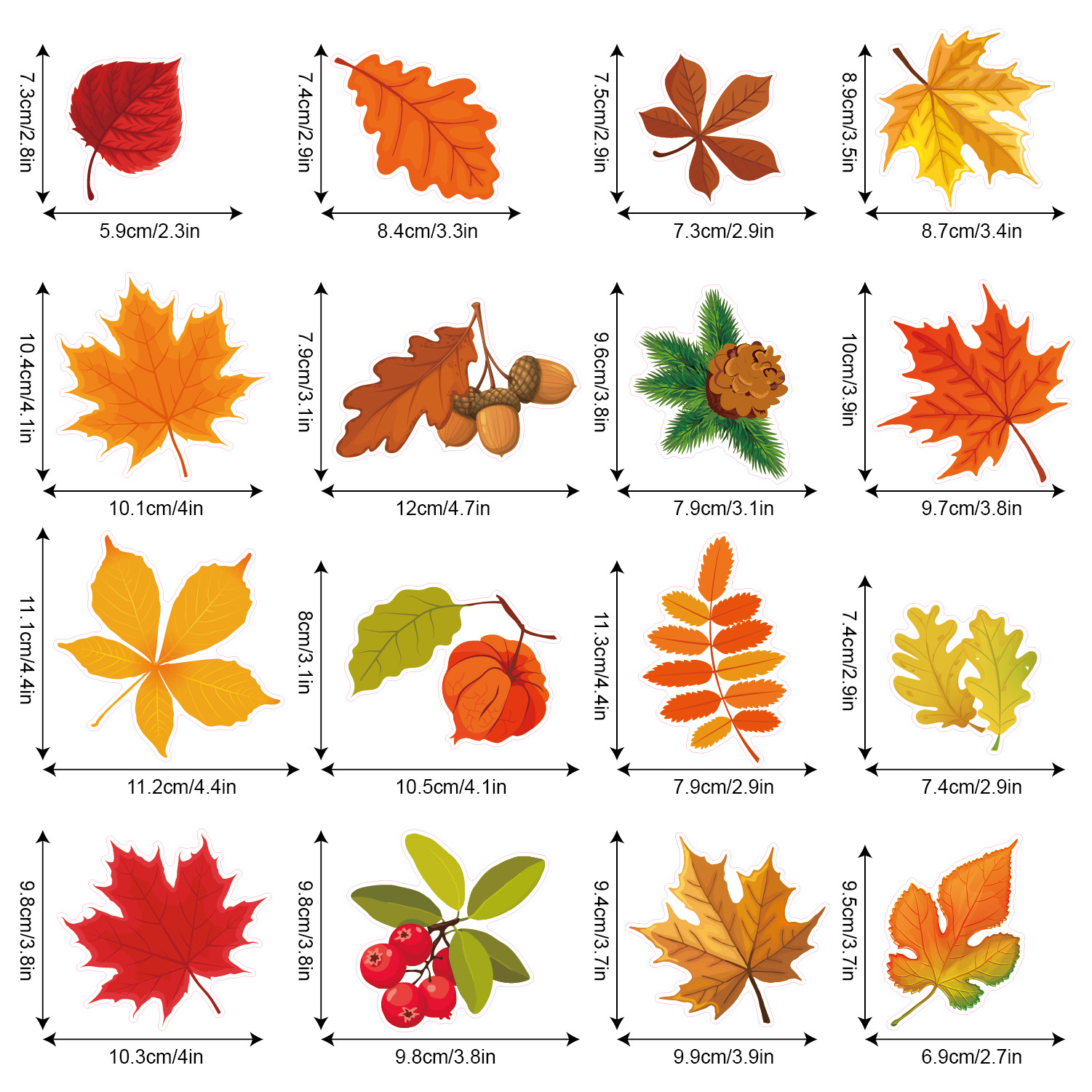 Autumn Leaf Window Sticker, dubbelsidig tryckning, statisk elektricitetsfönster och dörrdekorationer, lönnlöv glasklistermärken,